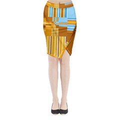 Endless Window Blue Gold Midi Wrap Pencil Skirt by designworld65