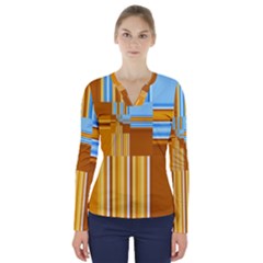 Endless Window Blue Gold V-neck Long Sleeve Top