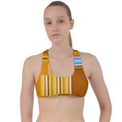 Endless Window Blue Gold Criss Cross Racerback Sports Bra by designworld65