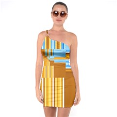 Endless Window Blue Gold One Soulder Bodycon Dress