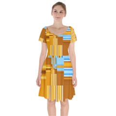 Endless Window Blue Gold Short Sleeve Bardot Dress