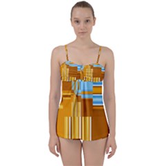 Endless Window Blue Gold Babydoll Tankini Set