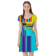 Colorful Endless Window Short Sleeve Skater Dress