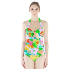 Colorful Summer Splash Halter Swimsuit