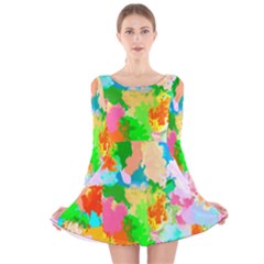 Colorful Summer Splash Long Sleeve Velvet Skater Dress