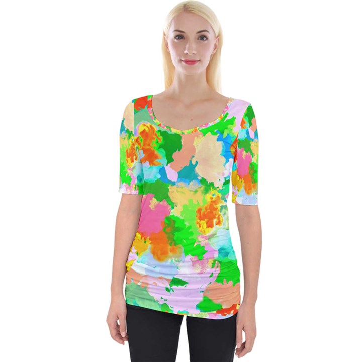 Colorful Summer Splash Wide Neckline Tee