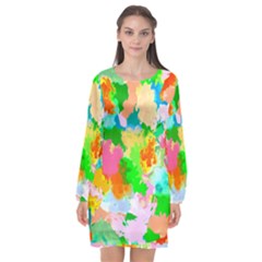 Colorful Summer Splash Long Sleeve Chiffon Shift Dress 