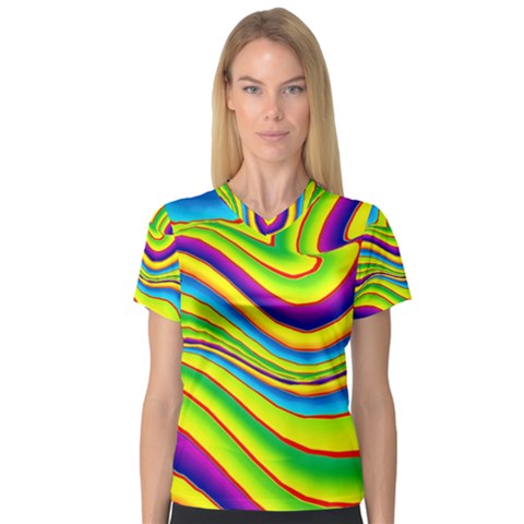 Summer Wave Colors V-neck Sport Mesh Tee by designworld65