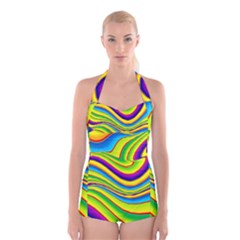 Summer Wave Colors Boyleg Halter Swimsuit  by designworld65