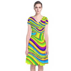 Summer Wave Colors Short Sleeve Front Wrap Dress by designworld65