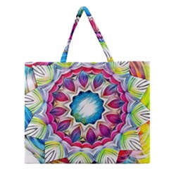 Sunshine Feeling Mandala Zipper Large Tote Bag by designworld65