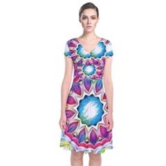 Sunshine Feeling Mandala Short Sleeve Front Wrap Dress by designworld65