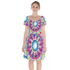 Sunshine Feeling Mandala Short Sleeve Bardot Dress by designworld65