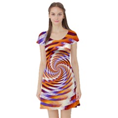 Woven Colorful Waves Short Sleeve Skater Dress by designworld65