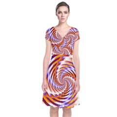 Woven Colorful Waves Short Sleeve Front Wrap Dress by designworld65