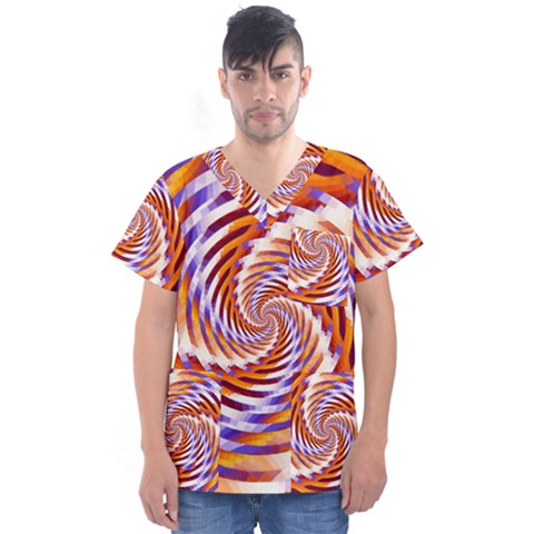 Woven Colorful Waves Men s V-neck Scrub Top by designworld65