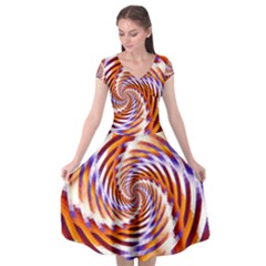 Woven Colorful Waves Cap Sleeve Wrap Front Dress by designworld65