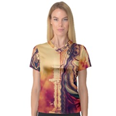 Fantasy Art Painting Magic Woman  V-neck Sport Mesh Tee