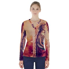 Fantasy Art Painting Magic Woman  V-neck Long Sleeve Top