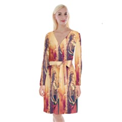 Fantasy Art Painting Magic Woman  Long Sleeve Velvet Front Wrap Dress by paulaoliveiradesign