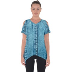 Denim Jeans Fabric Texture Cut Out Side Drop Tee