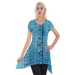 Denim Jeans Fabric Texture Short Sleeve Side Drop Tunic by paulaoliveiradesign