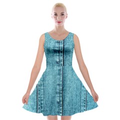 Denim Jeans Fabric Texture Velvet Skater Dress by paulaoliveiradesign