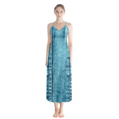 Denim Jeans Fabric Texture Button Up Chiffon Maxi Dress