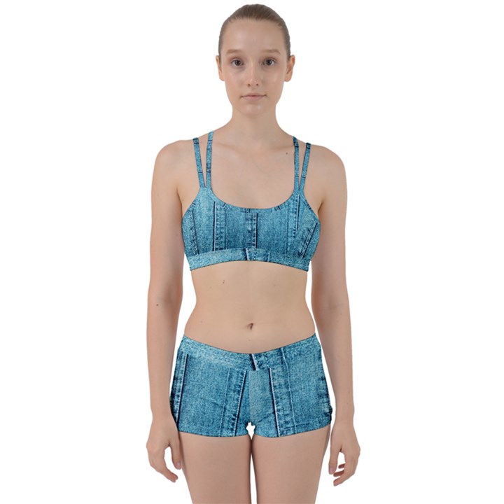 Denim Jeans Fabric Texture Women s Sports Set