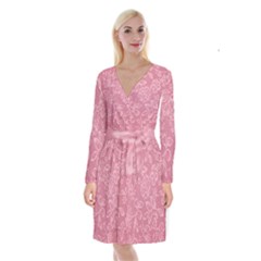 Floral Rose Flower Embroidery Pattern Long Sleeve Velvet Front Wrap Dress by paulaoliveiradesign