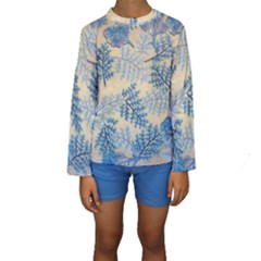 Fabric Embroidery Blue Texture Kids  Long Sleeve Swimwear by paulaoliveiradesign