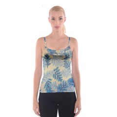 Fabric Embroidery Blue Texture Spaghetti Strap Top