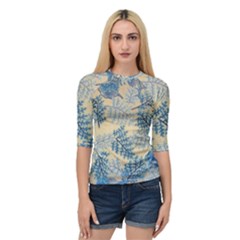 Fabric Embroidery Blue Texture Quarter Sleeve Raglan Tee