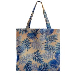 Fabric Embroidery Blue Texture Zipper Grocery Tote Bag by paulaoliveiradesign