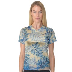 Fabric Embroidery Blue Texture V-neck Sport Mesh Tee