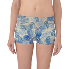 Fabric Embroidery Blue Texture Boyleg Bikini Bottoms