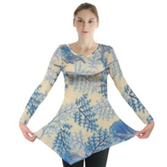 Fabric Embroidery Blue Texture Long Sleeve Tunic  by paulaoliveiradesign