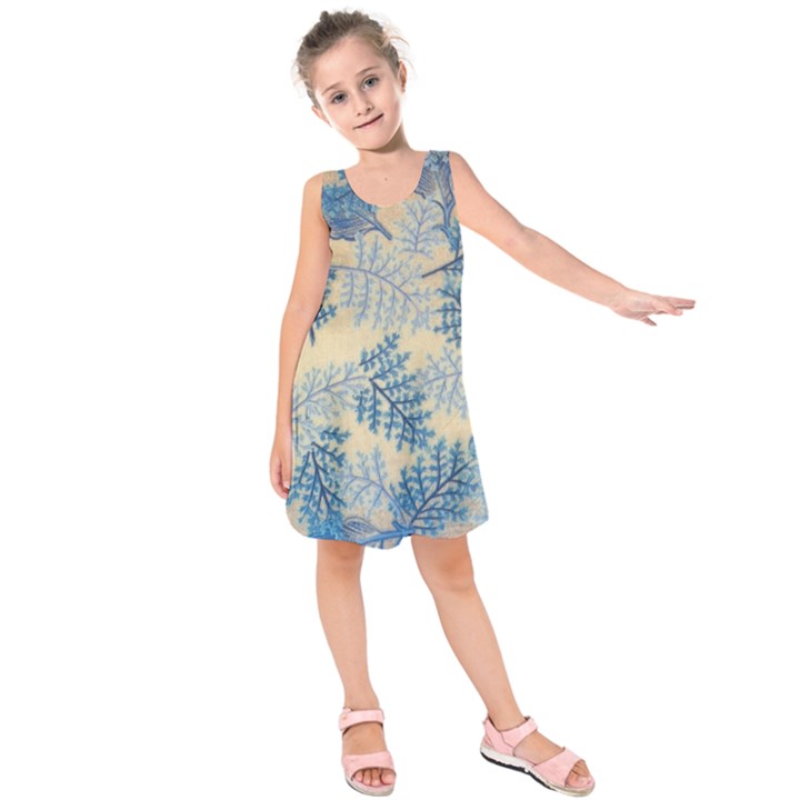 Fabric Embroidery Blue Texture Kids  Sleeveless Dress