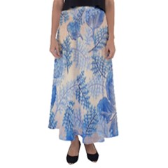 Fabric Embroidery Blue Texture Flared Maxi Skirt