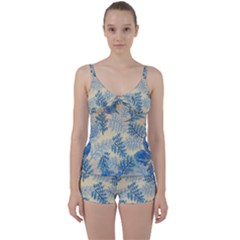 Fabric Embroidery Blue Texture Tie Front Two Piece Tankini