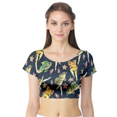 Reverse Mermaids Short Sleeve Crop Top (tight Fit) by BubbSnugg