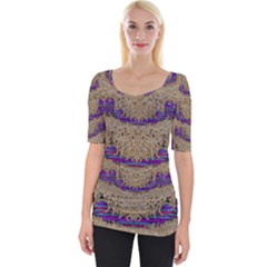 Pearl Lace And Smiles In Peacock Style Wide Neckline Tee