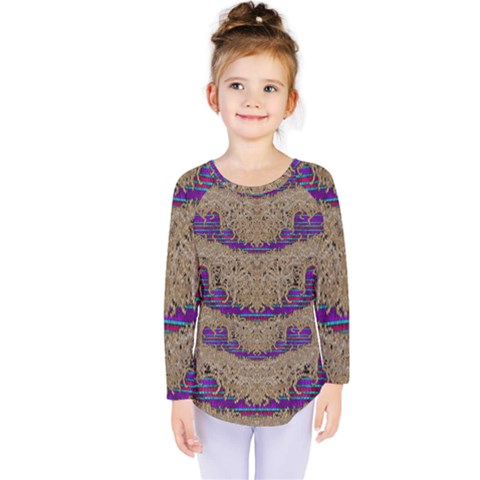 Pearl Lace And Smiles In Peacock Style Kids  Long Sleeve Tee by pepitasart