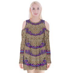 Pearl Lace And Smiles In Peacock Style Velvet Long Sleeve Shoulder Cutout Dress by pepitasart