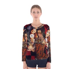 Steampunk, Beautiful Steampunk Lady With Clocks And Gears Women s Long Sleeve Tee