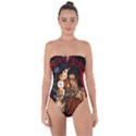 Steampunk, Beautiful Steampunk Lady With Clocks And Gears Tie Back One Piece Swimsuit View1