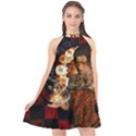 Steampunk, Beautiful Steampunk Lady With Clocks And Gears Halter Neckline Chiffon Dress  View1