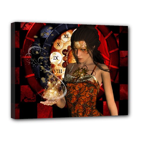 Steampunk, Beautiful Steampunk Lady With Clocks And Gears Canvas 14  X 11  by FantasyWorld7