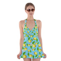 Lemon Pattern Halter Swimsuit Dress by Valentinaart