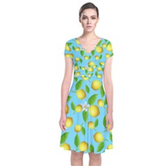 Lemon Pattern Short Sleeve Front Wrap Dress by Valentinaart